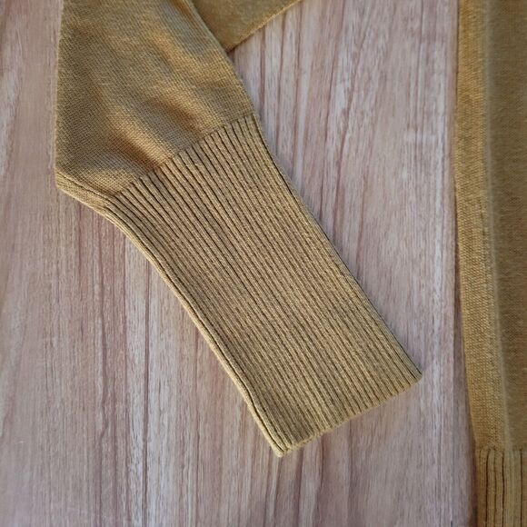Anthropologie Sweater Top Womens Large Brown Mustard Cold Shoulder Casual Basic - Picture 5 of 11